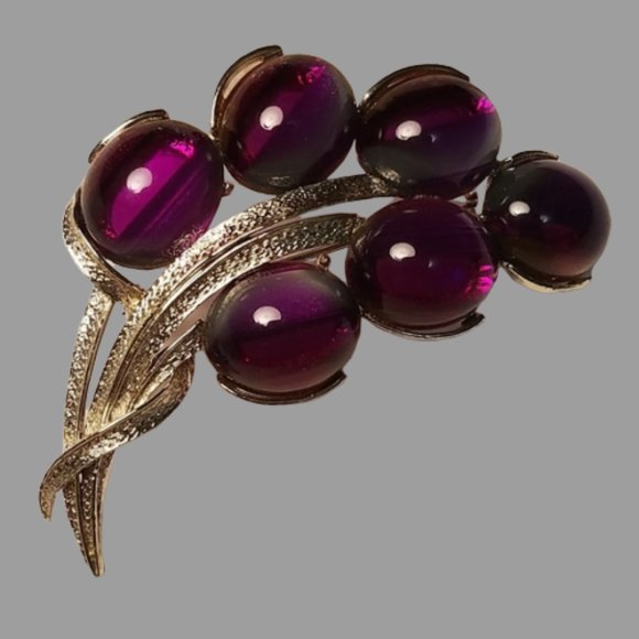 Huge Signed Coro Purple Art Glass Brooch - Picture 3 of 5